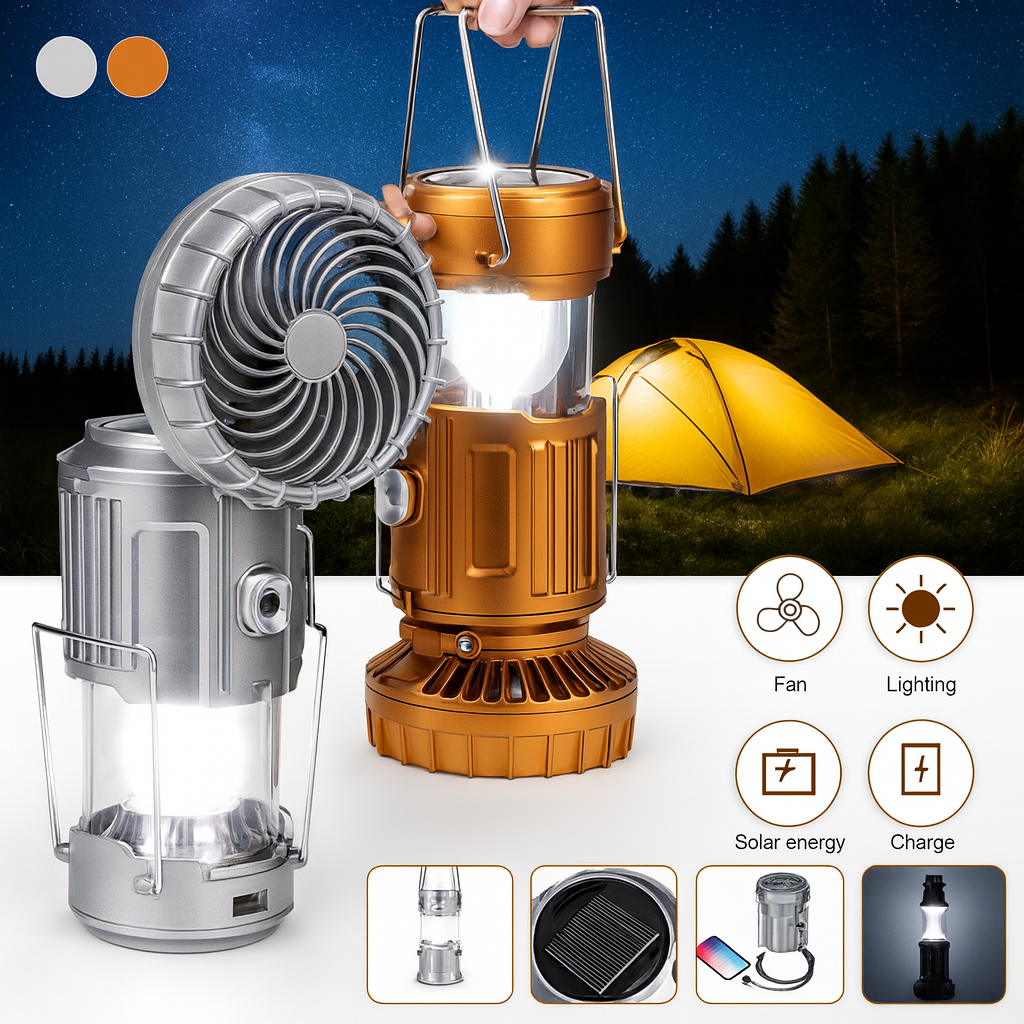 Luz de Campamento con Ventilador y Cargador de Celular