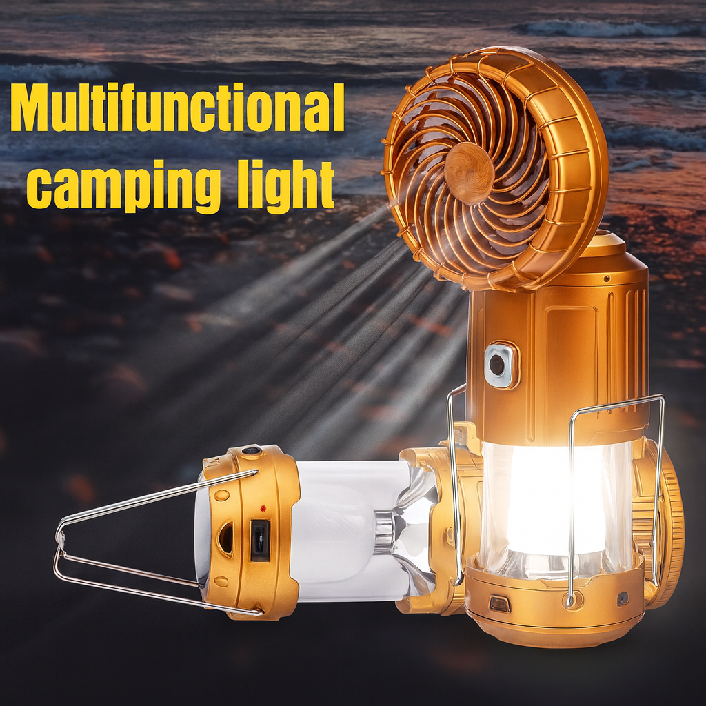 Luz de Campamento con Ventilador y Cargador de Celular